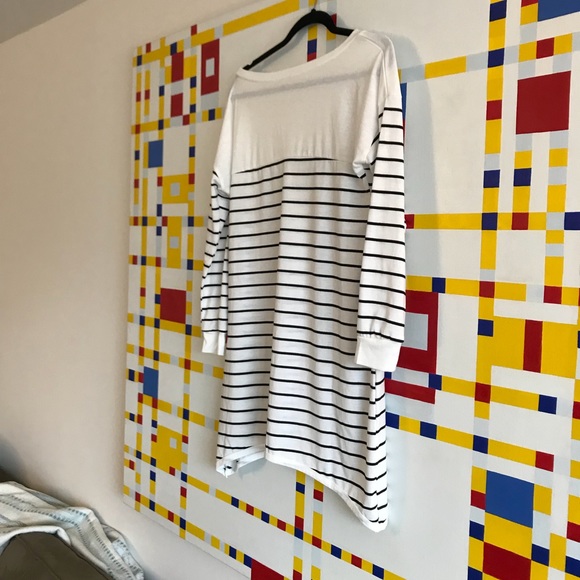 White w black nautical stripes cotton dress. - Picture 1 of 5